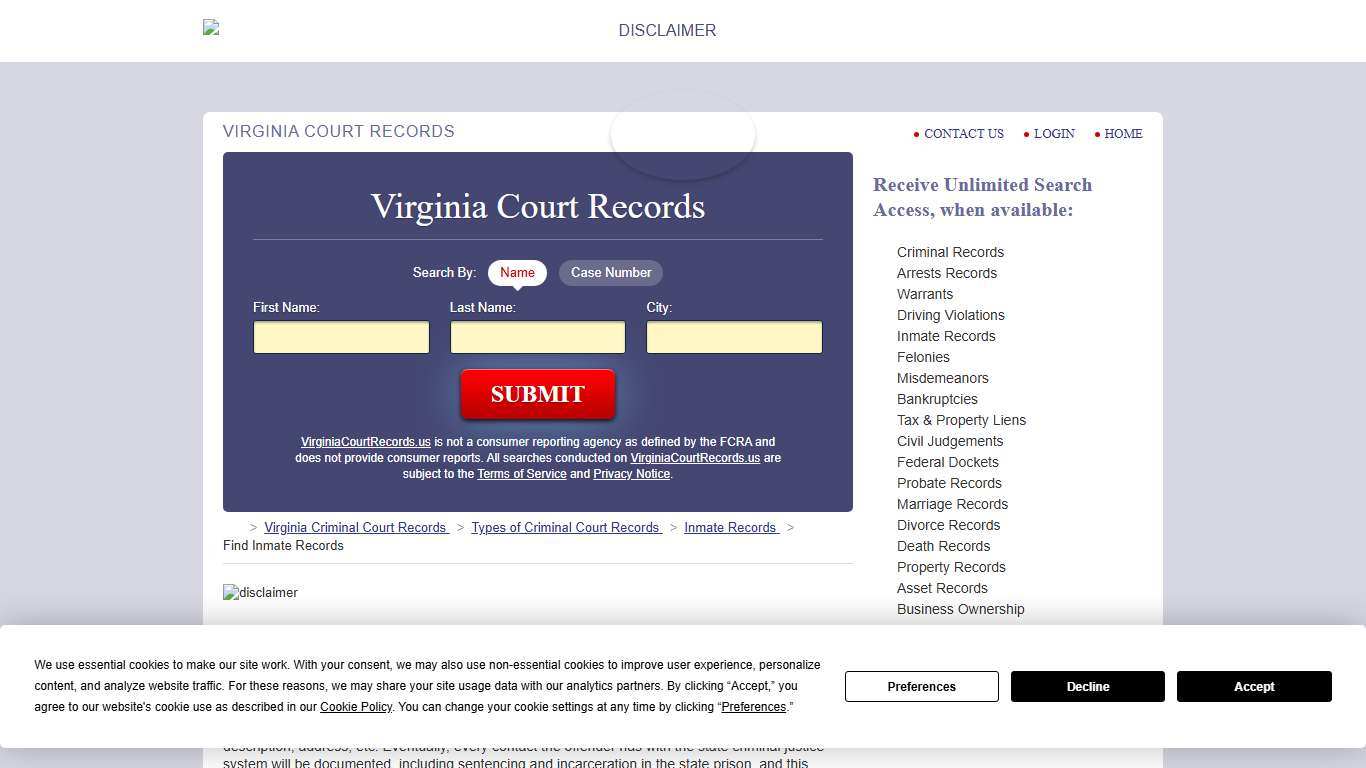 Virginia Inmate Search VirginiaCourtRecords.us